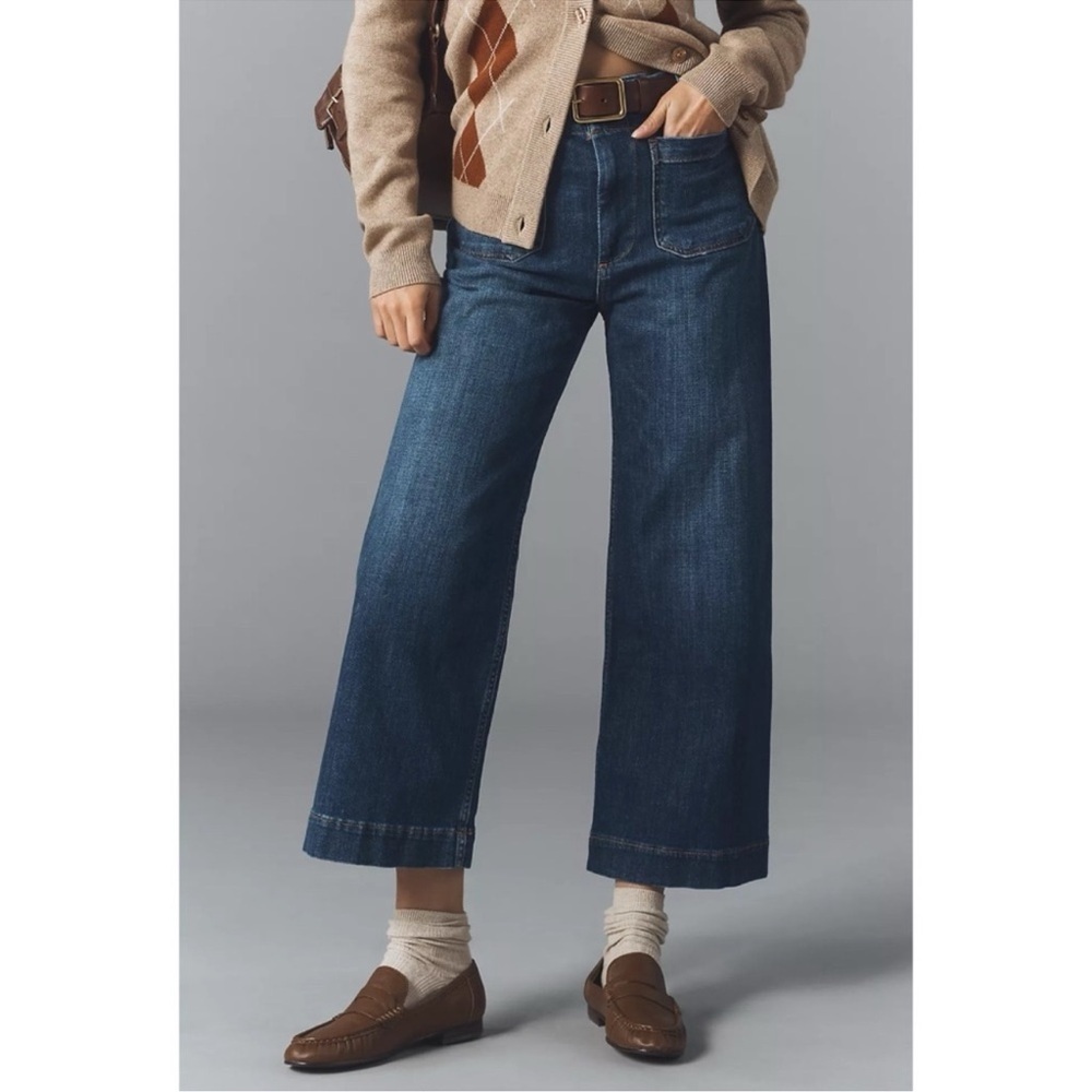 NWT Anthropologie The Colette Crop Wide-Leg Jeans Dark Mini Fern Wash 29